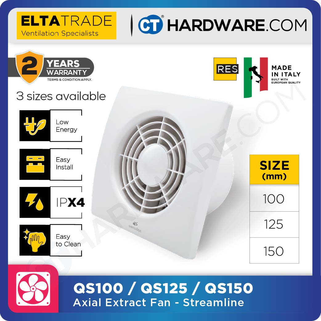 Elta Trade QS - QS100 (4") / QS125 (5") / QS150 (6") Streamline Axial Fan [Exhaust Fan]