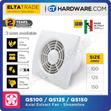 Elta Trade QS - QS100 (4") / QS125 (5") / QS150 (6") Streamline Axial Fan [Exhaust Fan]