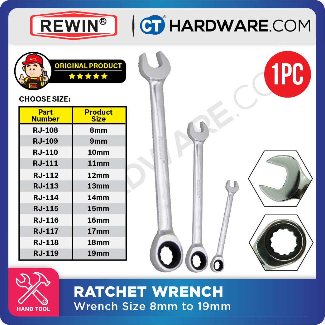 REWIN RATCHET WRENCH SIZE 8mm TO 19mm [ 1 PIECE ]
