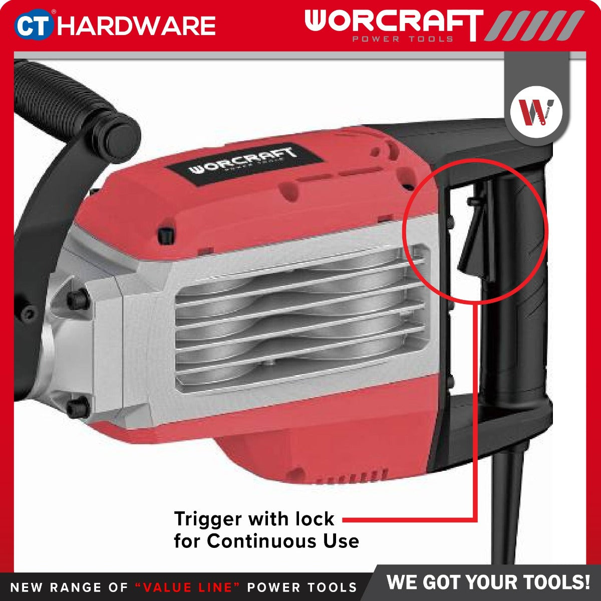 WORCRAFT RB16-45T Corded Demolition Hammer 1700W | 50J | 300MM HEX Best For Concrete / Mesin Ketuk Konkrit Pecah Dinding [ RB1645T ]