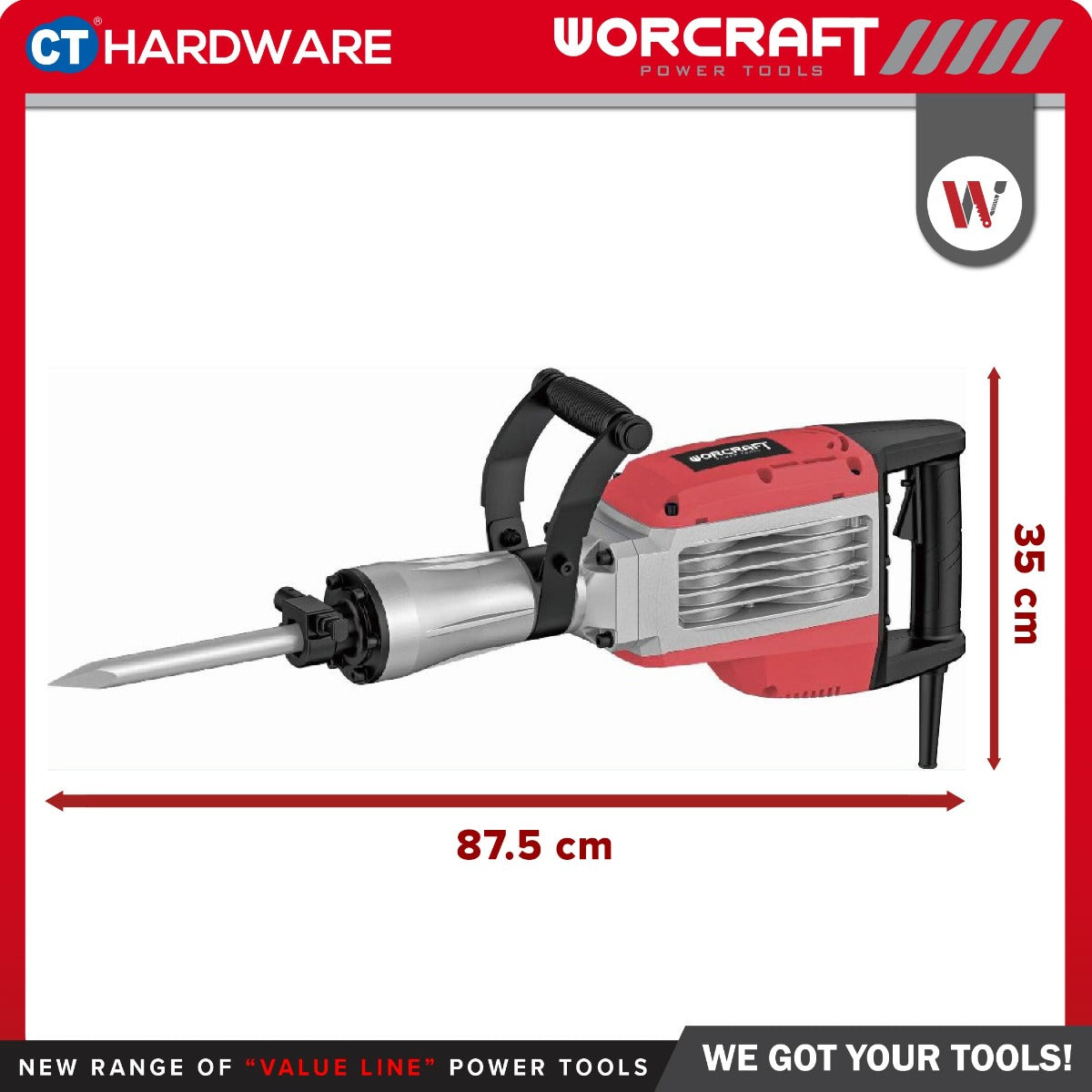 WORCRAFT RB16-45T Corded Demolition Hammer 1700W | 50J | 300MM HEX Best For Concrete / Mesin Ketuk Konkrit Pecah Dinding [ RB1645T ]