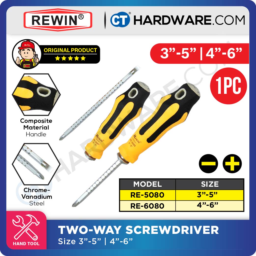 REWIN RE-5080 | RE-6080 TWO WAY SCREWDRIVER 3" -5" | 4" - 6"  [ RE5080 | RE6080 ] - 1PC