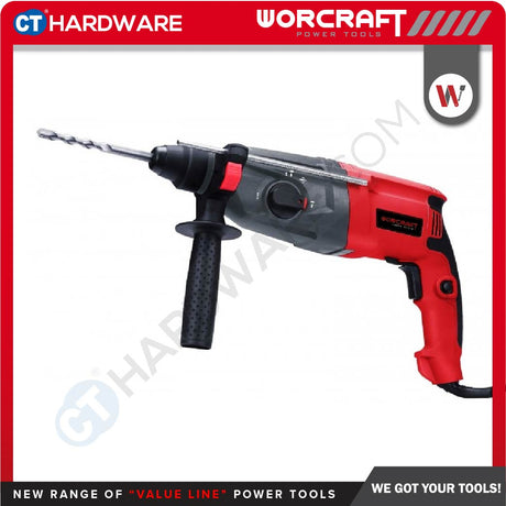 WORCRAFT RH09-26A 3 MODE ROTARY HAMMER 820W 1300RPM 4800BPM C/W ACCESS 3 DRILL BIT , 2 CHISEL SDS PLUS (RH0926A)