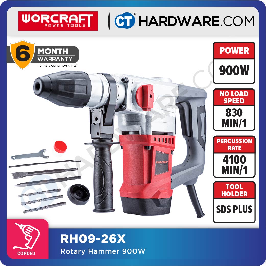 WORCRAFT RH0926X 3 MODE ROTARY HAMMER 900W 850RPM PERCUSSION 4100RPM C/W ACCE 3 BIT,2 CHISEL ( SDS PLUS )