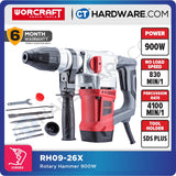WORCRAFT RH0926X 3 MODE ROTARY HAMMER 900W 850RPM PERCUSSION 4100RPM C/W ACCE 3 BIT,2 CHISEL ( SDS PLUS )