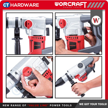 WORCRAFT RH0926X 3 MODE ROTARY HAMMER 900W 850RPM PERCUSSION 4100RPM C/W ACCE 3 BIT,2 CHISEL ( SDS PLUS )
