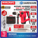 WORCRAFT RH15-32X Corded Rotary Hammer SDS PLUS | 3-Modes | 1500W | 590RPM / Alatan Kuasa Gerudi Tukul Putar [ RH1532X ]