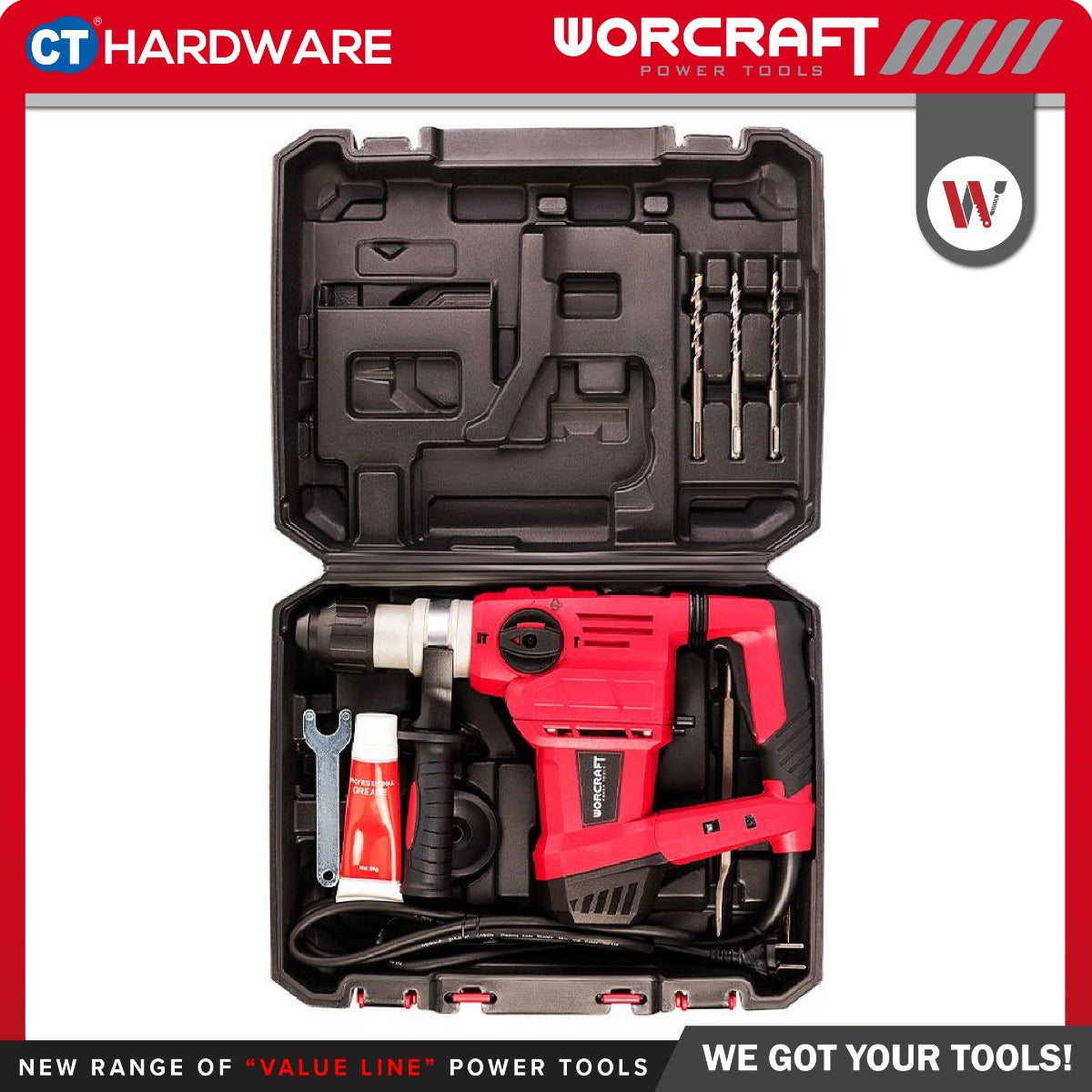 WORCRAFT RH15-32X Corded Rotary Hammer SDS PLUS | 3-Modes | 1500W | 590RPM / Alatan Kuasa Gerudi Tukul Putar [ RH1532X ]