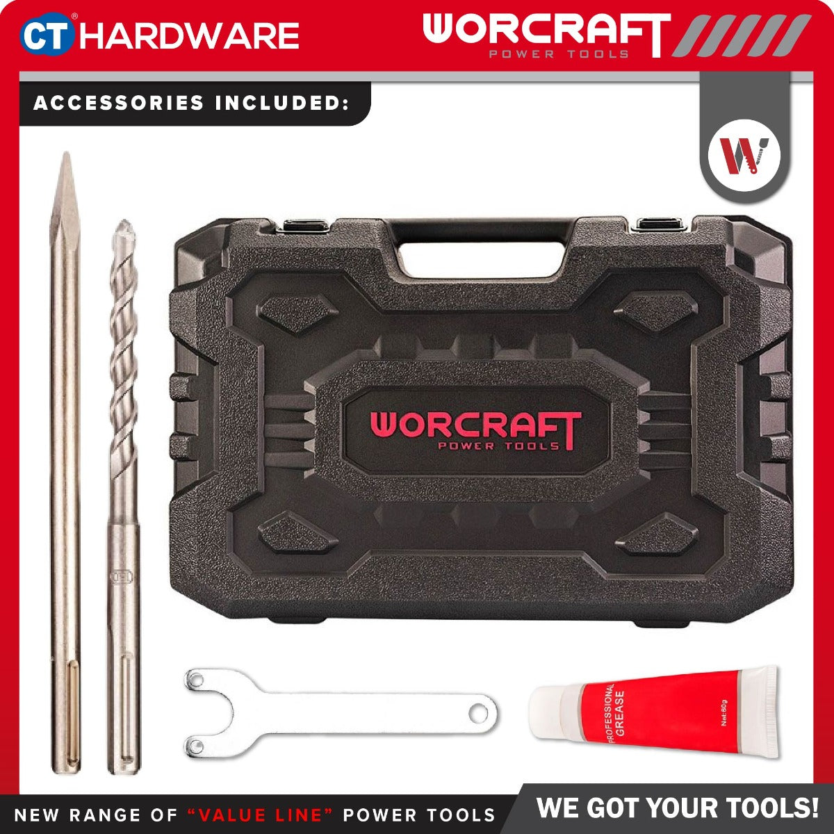 WORCRAFT RH15-40X Corded Rotary Hammer SDS MAX with 2-Modes | 1500W | 590RPM / Alatan Kuasa Gerudi Tukul Putar [RH1540X]