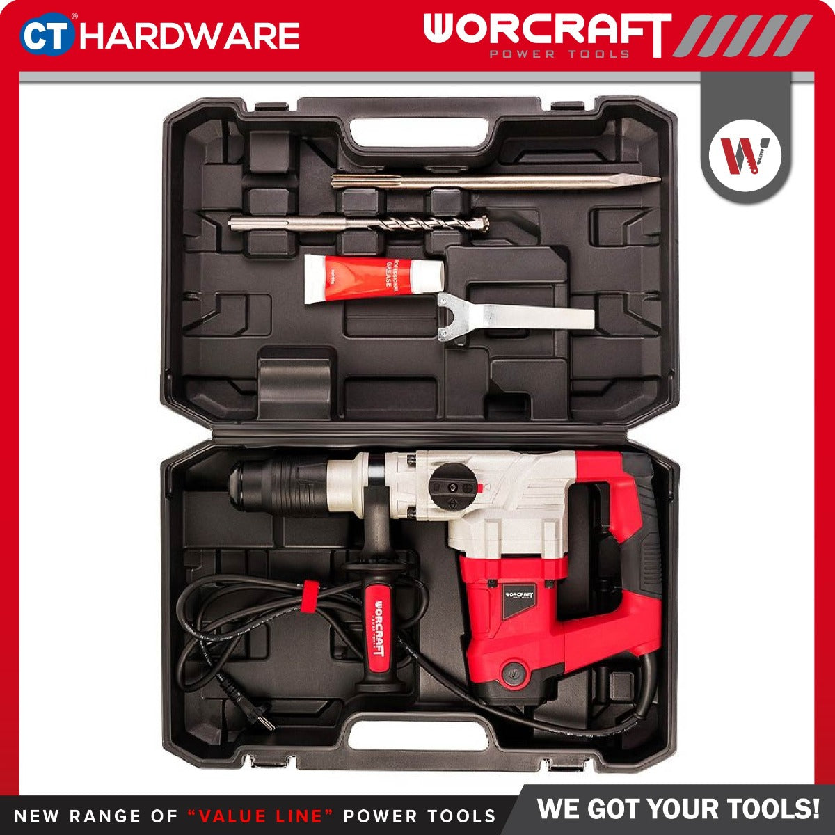 WORCRAFT RH15-40X Corded Rotary Hammer SDS MAX with 2-Modes | 1500W | 590RPM / Alatan Kuasa Gerudi Tukul Putar [RH1540X]