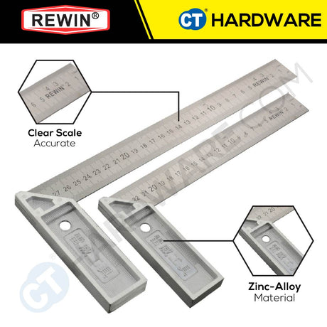 REWIN RJC250 ANGLE SQUARE 250MM ( ZINC ALLOY )  TRY SQUARE