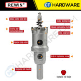 REWIN RKH TCT HOLE SAWS SIZE: 38, 40, 42, 45, 48, 50, 53, 55, 60, 70, 80 MM