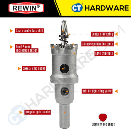 REWIN RKH TCT HOLE SAWS SIZE: 38, 40, 42, 45, 48, 50, 53, 55, 60, 70, 80 MM