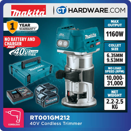 MAKITA RT001GM212 | RT001GZ23 | RT001GZ24 CORDLESS TRIMMER 40V | 6.35 mm (1/4"), 9.53 mm (3/8") [ RT001G ]