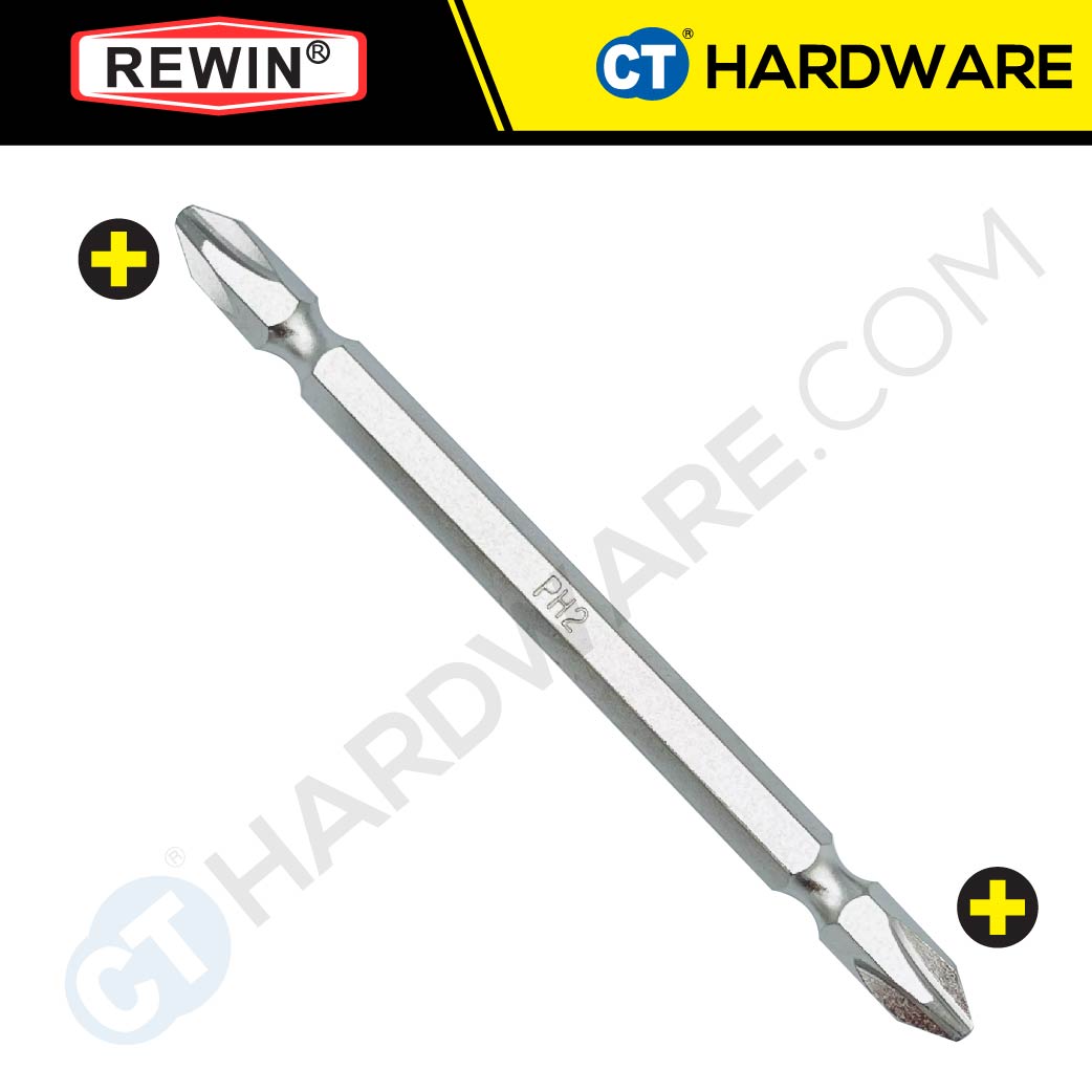 REWIN RZ-6100 DOUBLE SCREWDRIVER BITS PH2 X100MM X 6.35MM ( + +  S2 SERIES )  - 1 PACK [ RZ6100 ]