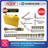 REWIN RZT032A 32PCS 1/2" DR. SOCKET WRENCH SET 1/2"  8-32MM  6PT / 12PT