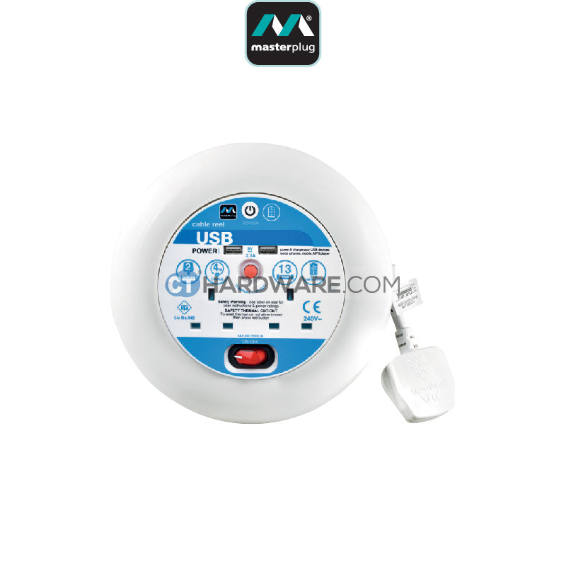 Masterplug Medium Cassette Reel With 4M Green Wire,4 Socket 13Am