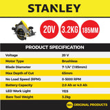 STANLEY SBC550 CORDLESS BRUSHLESS CIRCULAR SAW 20V 185MM ( SBC550-B1 )