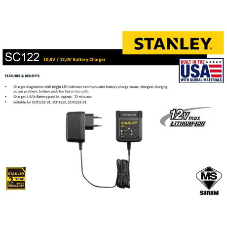 STANLEY SC122 CHARGER 1.25A SUITABLE USE FOR 10.8V / 12V BATTERY