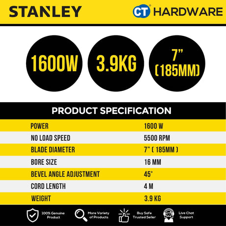 STANLEY SC16 CORDED CIRCULAR SAW 7" (185MM) | 1600W
