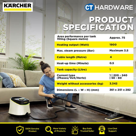 KARCHER SC3 DELUXE EASYFIX STEAM CLEANER 1900W | 3.5BAR | MEDIUM DUTY | 3.3KG | HEAT UP TIME 0.5MIN [ REPLACE SC3 EASYFIX ]