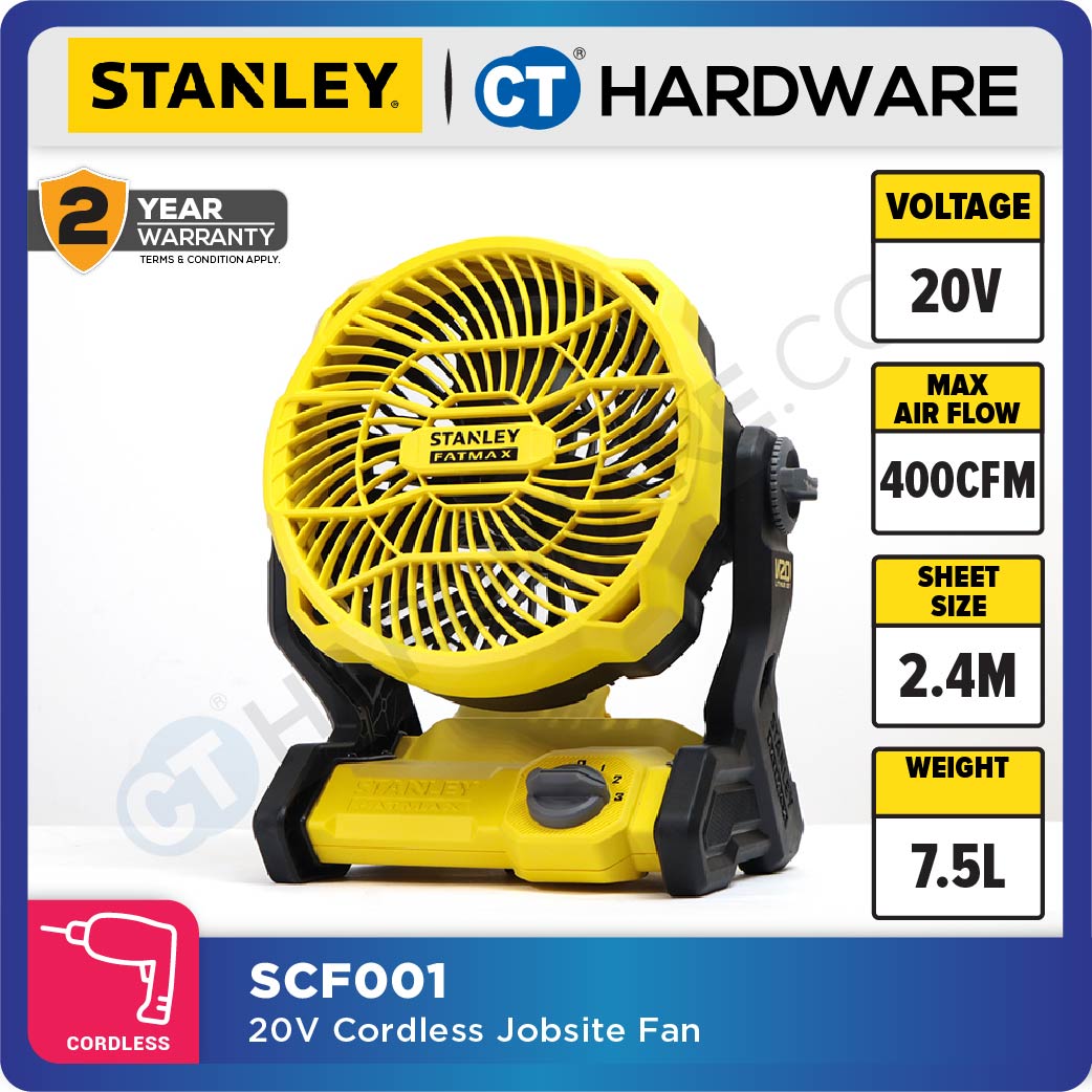 STANLEY SCF001 CORDLESS JOBSITE FAN 20V 400CFM 3 SPEED FAN 3KG = SCF001-KR