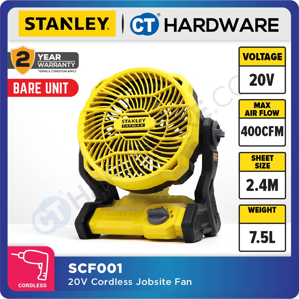 STANLEY SCF001 CORDLESS JOBSITE FAN 20V 400CFM 3 SPEED FAN 3KG = SCF001-KR