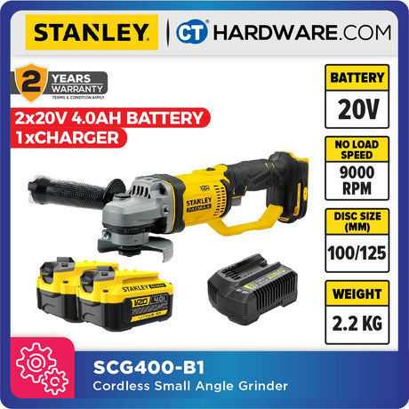 STANLEY SCG400 CORDLESS SMALL ANGLE GRINDER 20V 9000RPM DISC SIZE: 100/125MM [ SCG400-B1 ]