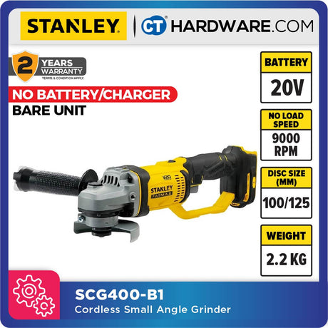 STANLEY SCG400 CORDLESS SMALL ANGLE GRINDER 20V 9000RPM DISC SIZE: 100/125MM [ SCG400-B1 ]