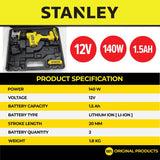 STANLEY SCR121S2K CORDLESS RECIPROCATING SAW 12V  2700RPM COME WITH 2x 1.5AH BATTERY & 1x CHARGER