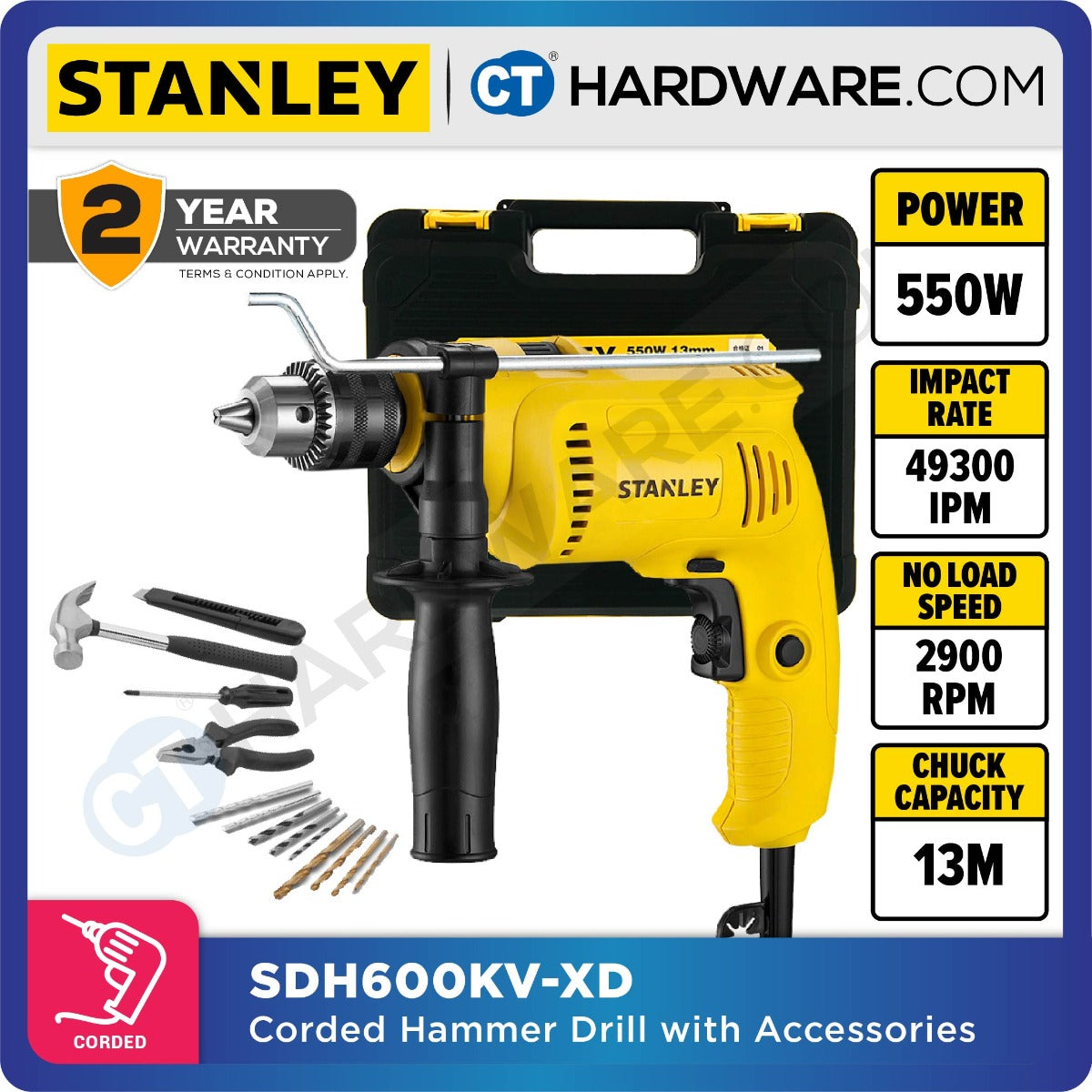 STANLEY SDH600KV CORDED PERCUSSION HAMMER DRILL 13MM | 550W [ YEAR END SALES ]