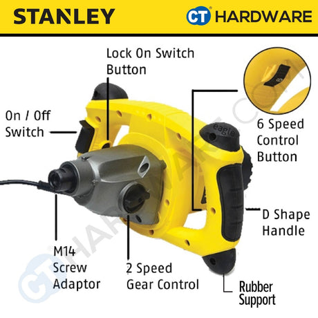 STANLEY SDR1400 CORDED MUD MIXER 1400W | 0-480/0-800RPM
