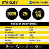 STANLEY SDR3006 CORDED ROTARY DRILL 300W | 6.5MM | 4500RPM
