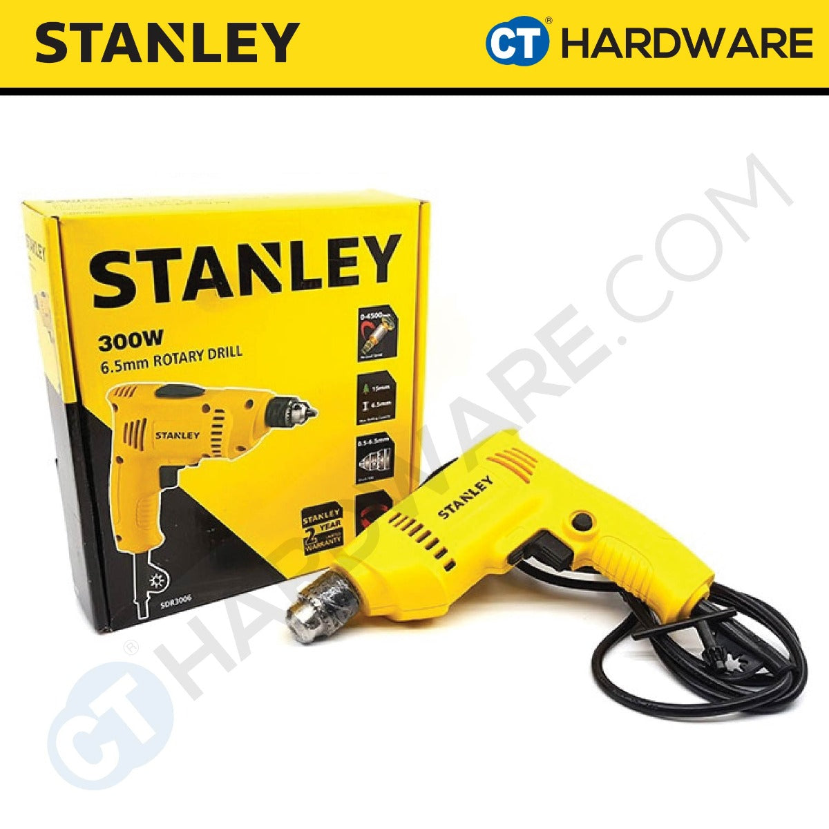 STANLEY SDR3006 CORDED ROTARY DRILL 300W | 6.5MM | 4500RPM