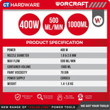 WORCRAFT SG04-1000 CORDED ELECTRIC SPRAY GUN 400W | 500ML/MIN | 1000ML [ SG041000 ]