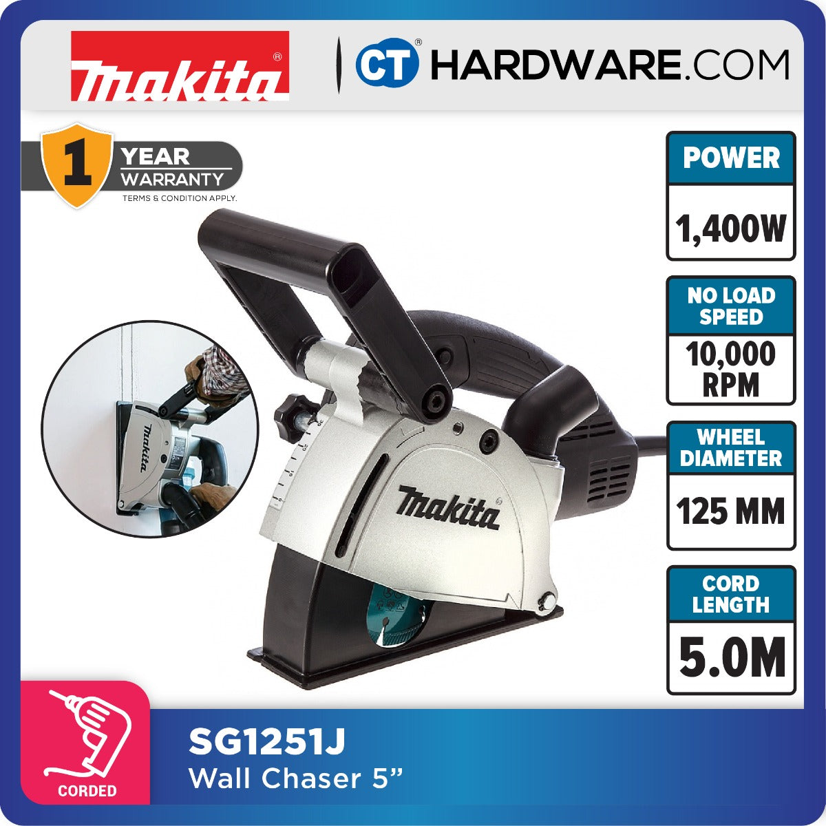 MAKITA SG1251J WALL CHASER 5" 125MM 1400W 10,000RPM
