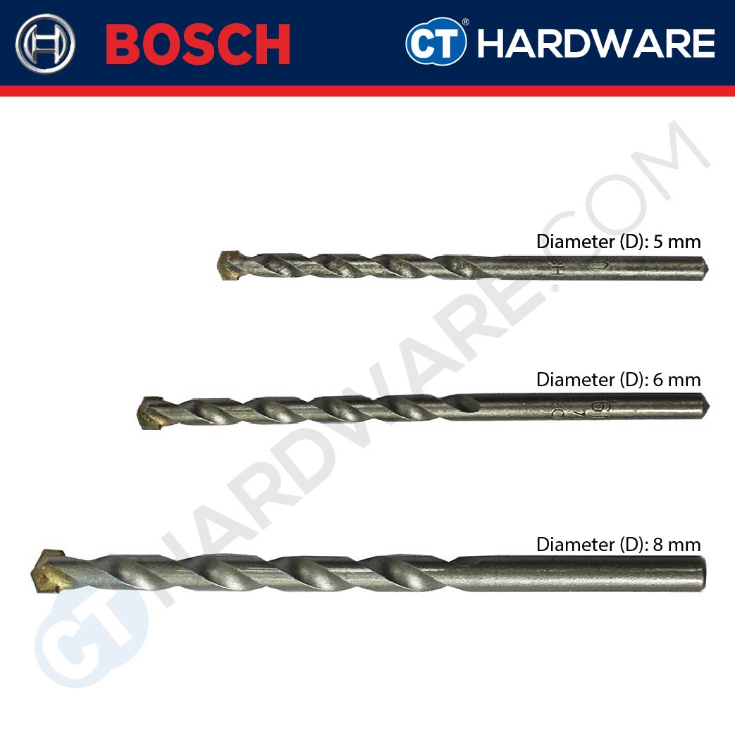 BOSCH 2 608 680 725 SILVER PERCUSSION ( CYL-3 ) STRAIGHT SHANK DRILL BIT SET SIZE 5 MM,6 MM,8 MM [  2608680725  ]