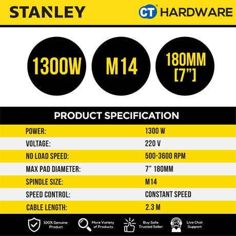 STANLEY SP137 CORDED POLISHER 180MM (7") | 1300W