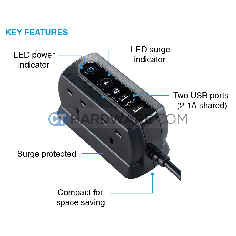 Masterplug USB Power Block With 6 Socket,2 USB Port 2.1Mah(White) Surge Protected