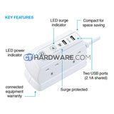 Masterplug USB Power Block With 6 Socket,2 USB Port 2.1Mah(White) Surge Protected