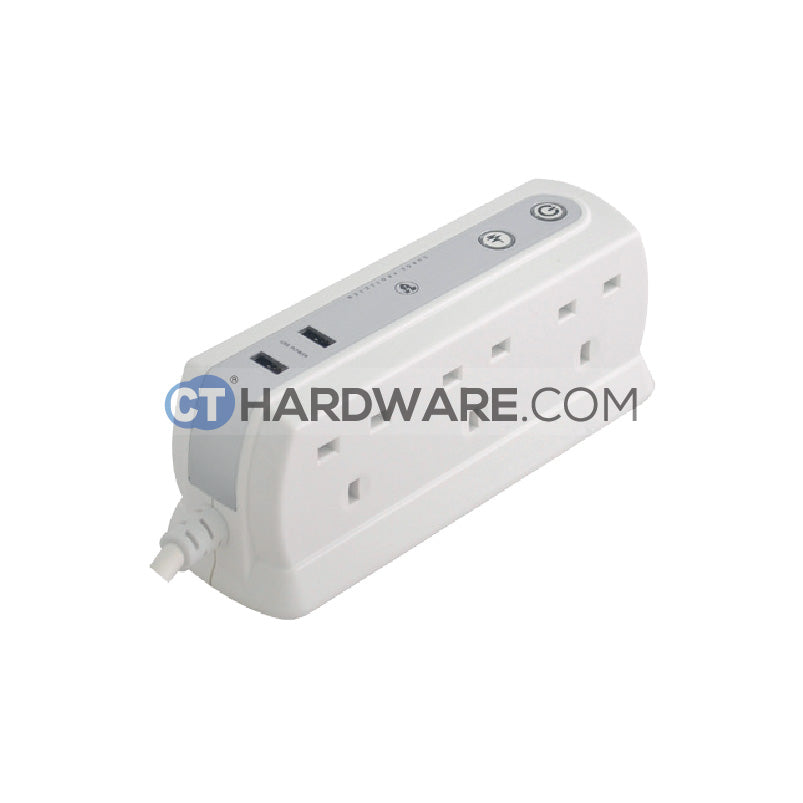 Masterplug USB Power Block With 6 Socket,2 USB Port 2.1Mah(White) Surge Protected