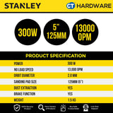 STANLEY SS30 RANDOM ORBITAL SANDER 5" 300W 4000-12000OPM