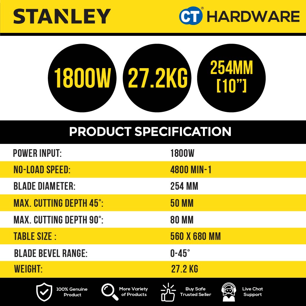 STANLEY SST1801 TABLE SAW WITH FRAME 10" | 1800W  | 4800/MIN [ YEAR END SALES ]