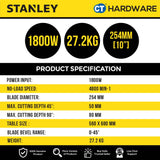 STANLEY SST1801 TABLE SAW WITH FRAME 10" | 1800W  | 4800/MIN [ YEAR END SALES ]