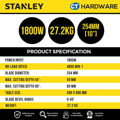 STANLEY SST1801 TABLE SAW WITH FRAME 10" | 1800W  | 4800/MIN [ YEAR END SALES ]