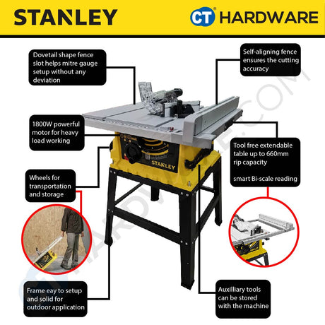 STANLEY SST1801 TABLE SAW WITH FRAME 10" | 1800W  | 4800/MIN [ YEAR END SALES ]