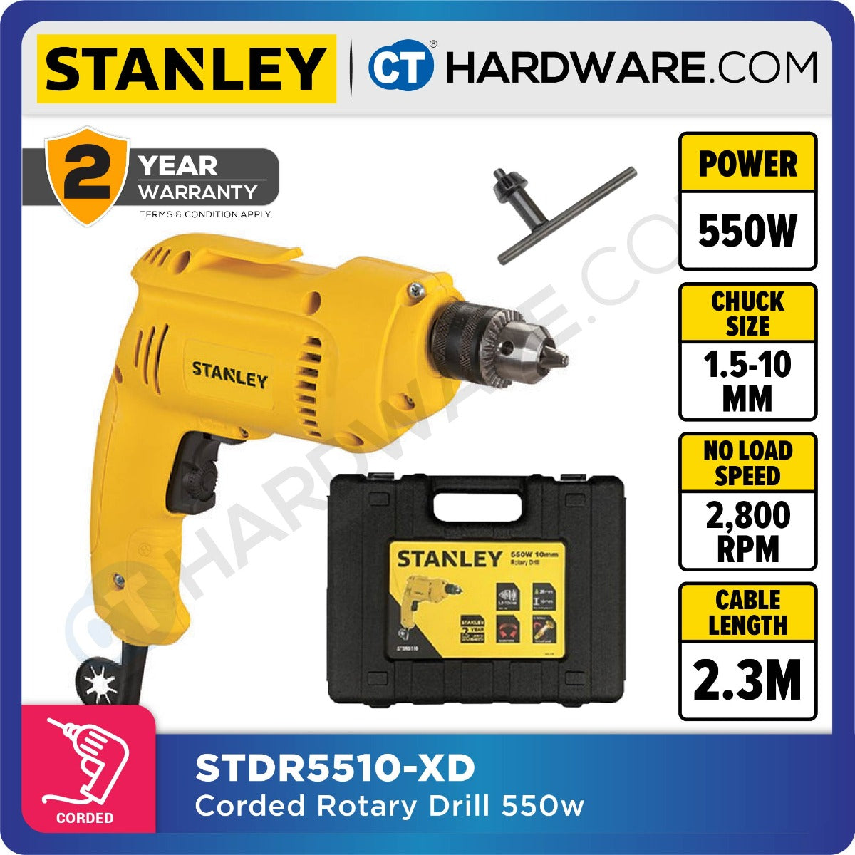 STANLEY STDR5510 CORDED ROTARY DRILL 550W | 10MM