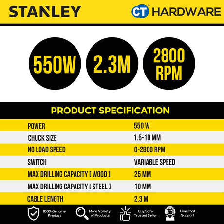 STANLEY STDR5510 CORDED ROTARY DRILL 550W | 10MM