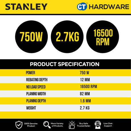 STANLEY STEL630 CORDED PLANER 750W | 9MM