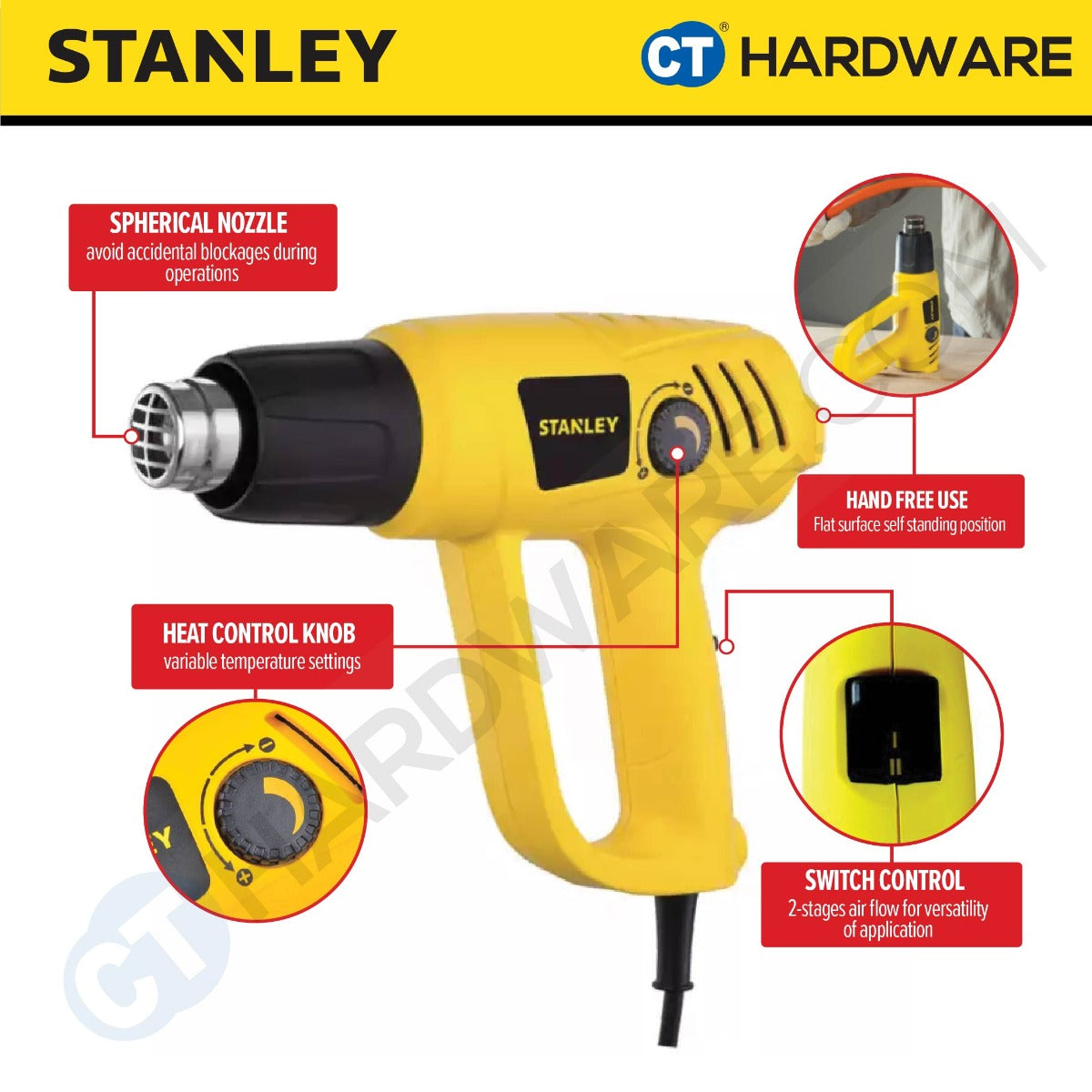STANLEY STEL670-XD CORDED HOT AIR GUN 2000W | 300-500 LPM | TWO SPEED SETTINGS [ STEL670 ]